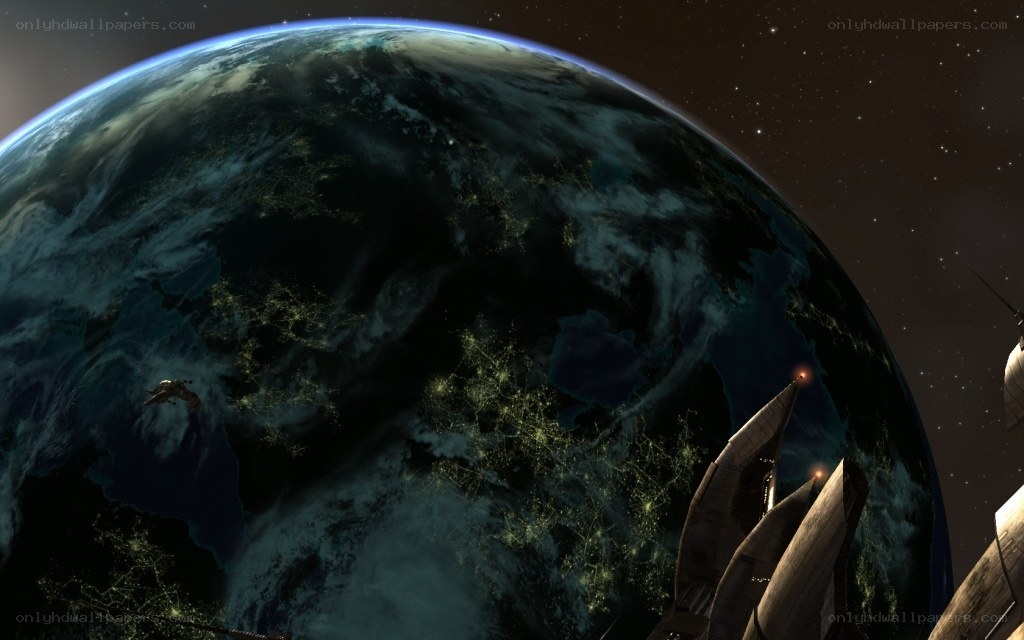 Earth from space with ships