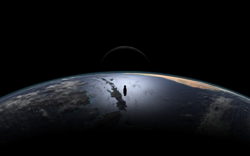 Earth from space with silhouette