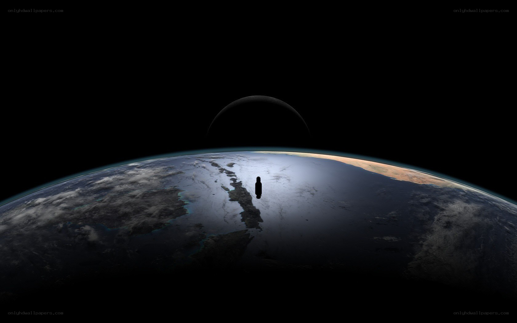 Earth from space with silhouette