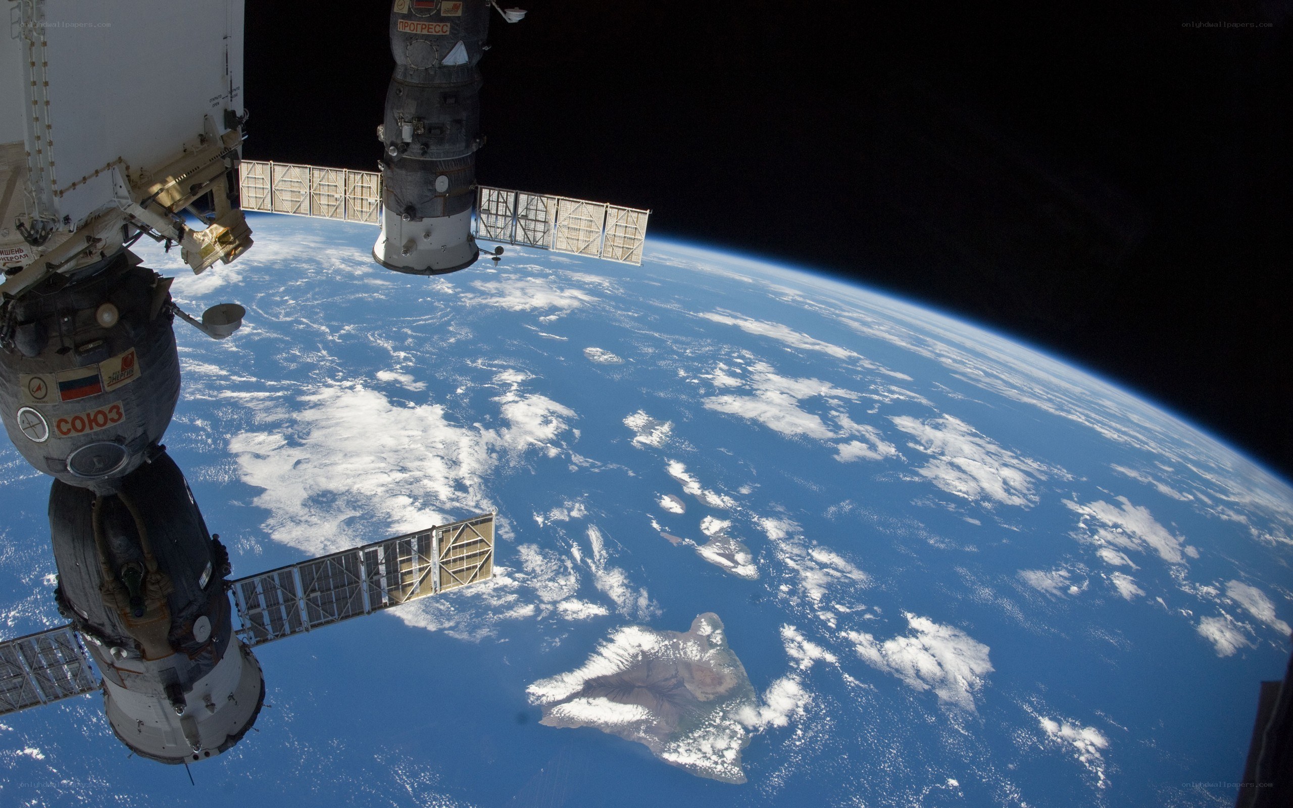 Earth from space with spacecraft