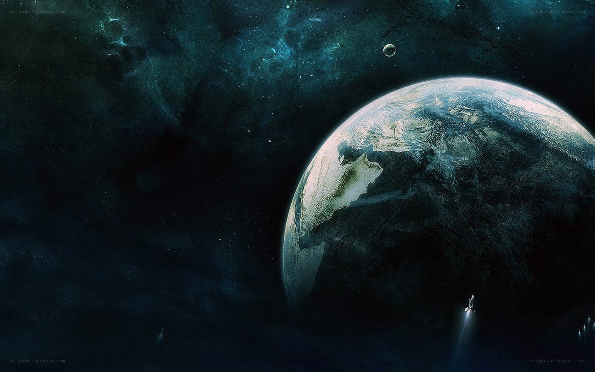 Earth from space with spacecraft