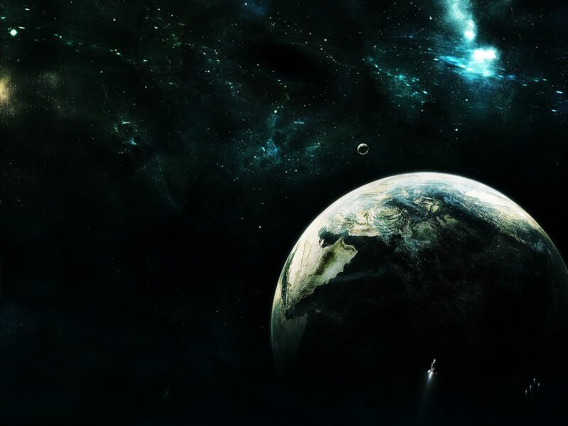 Earth from space with spacecraft