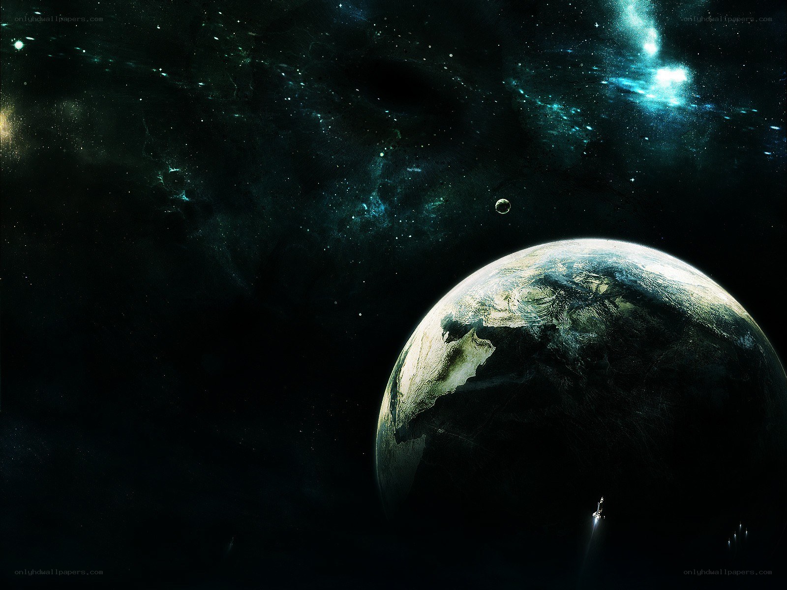 Earth from space with spacecraft