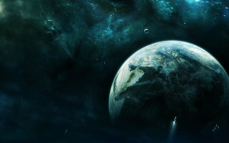 Earth from space with spacecraft