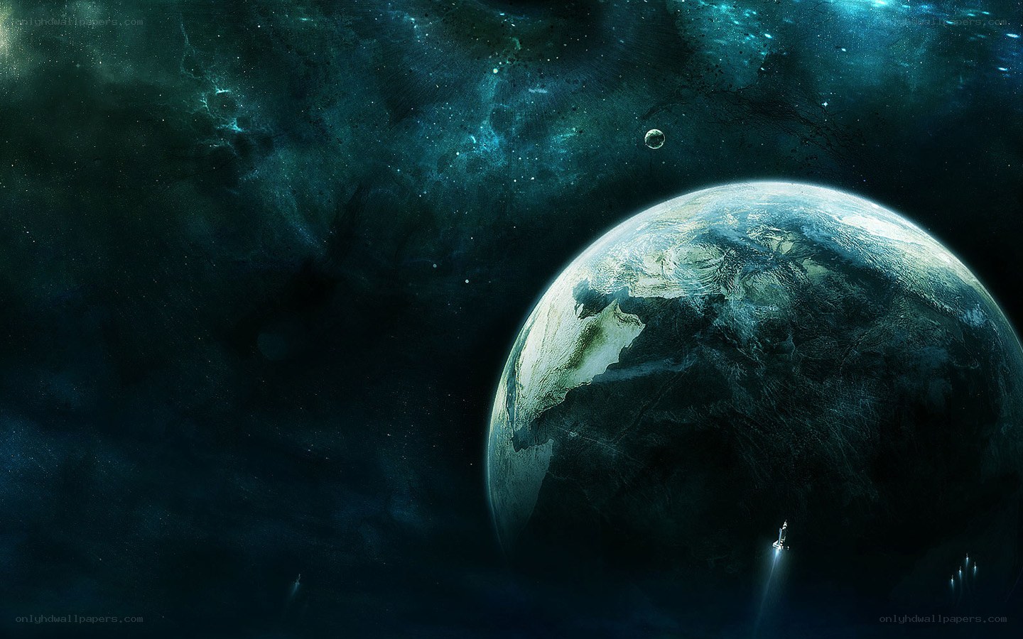 Earth from space with spacecraft