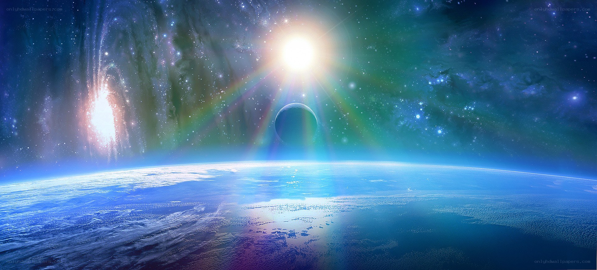 Earth from space with starburst