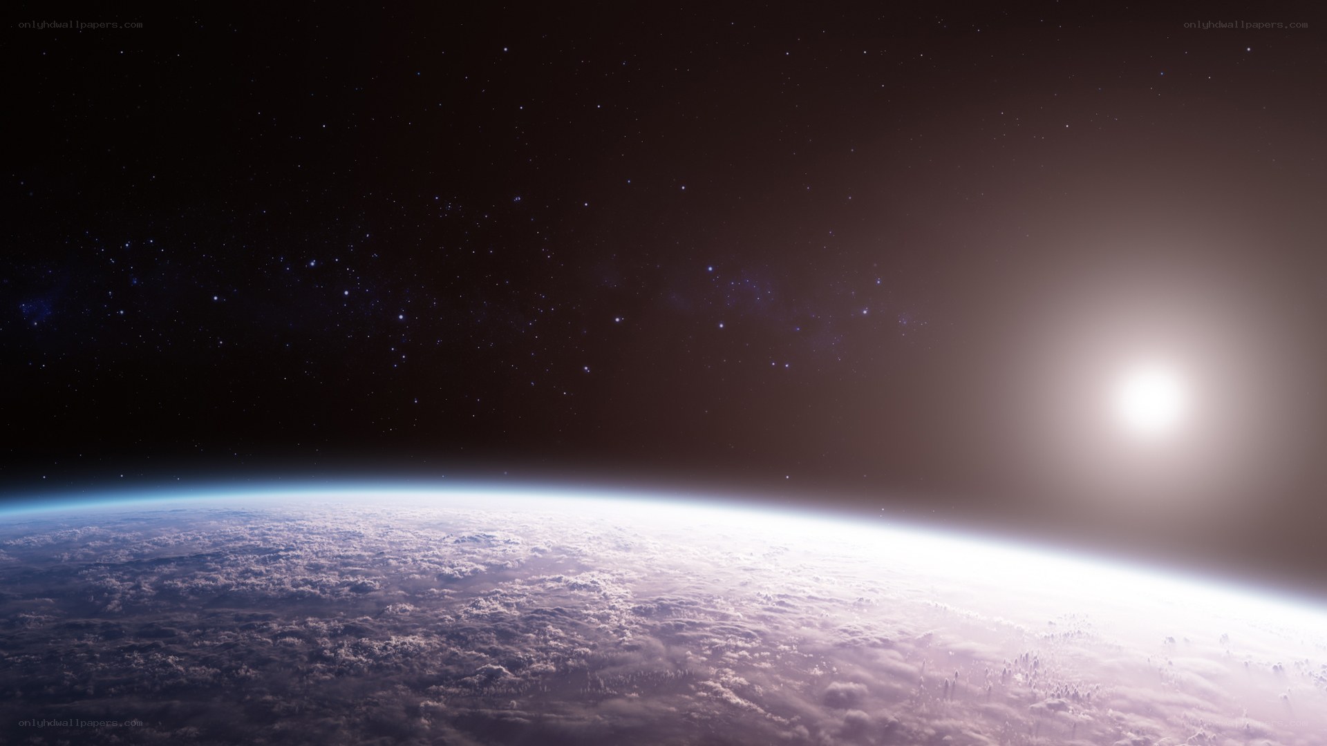 Earth from space with starry sky
