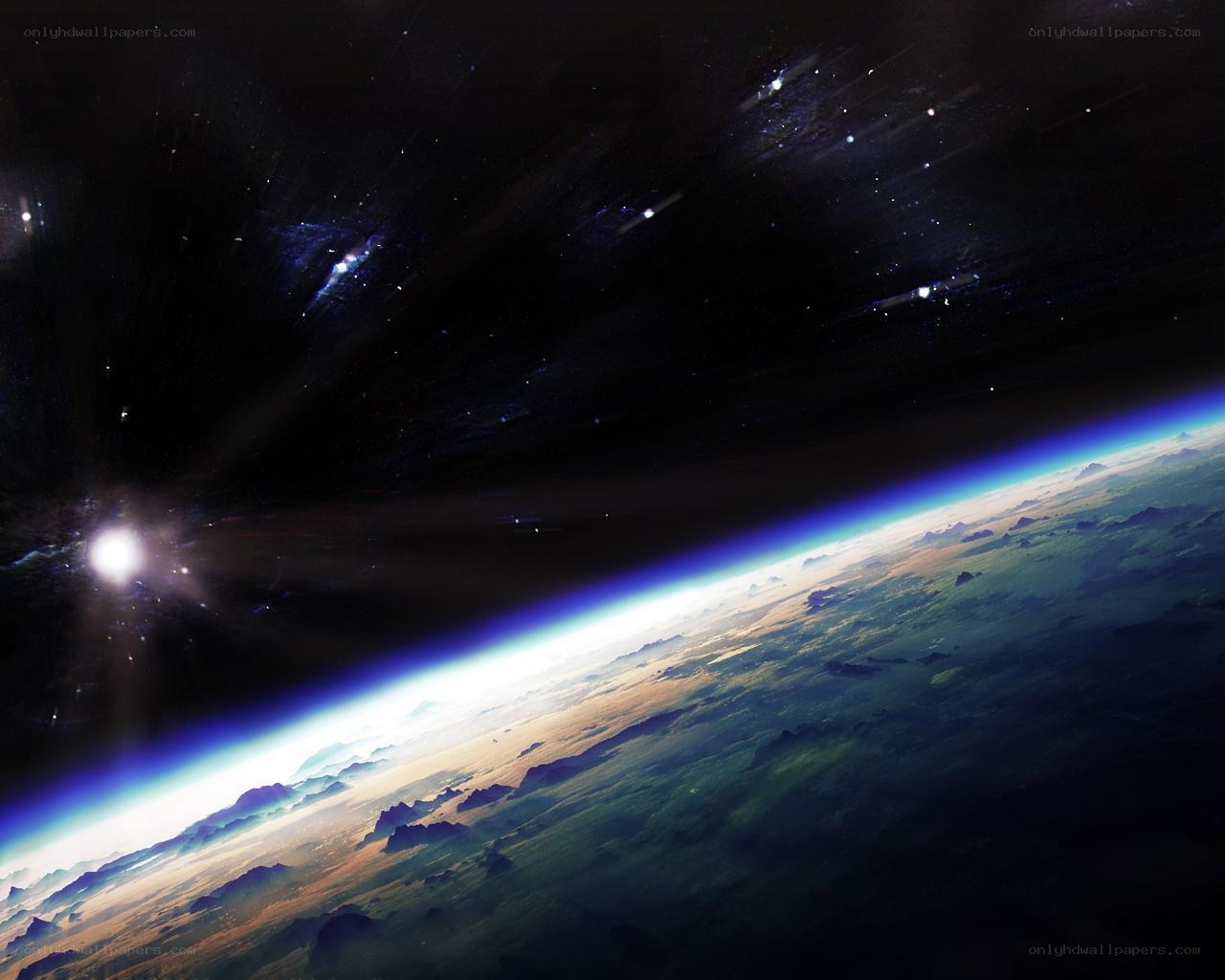 Earth from space with starry sky