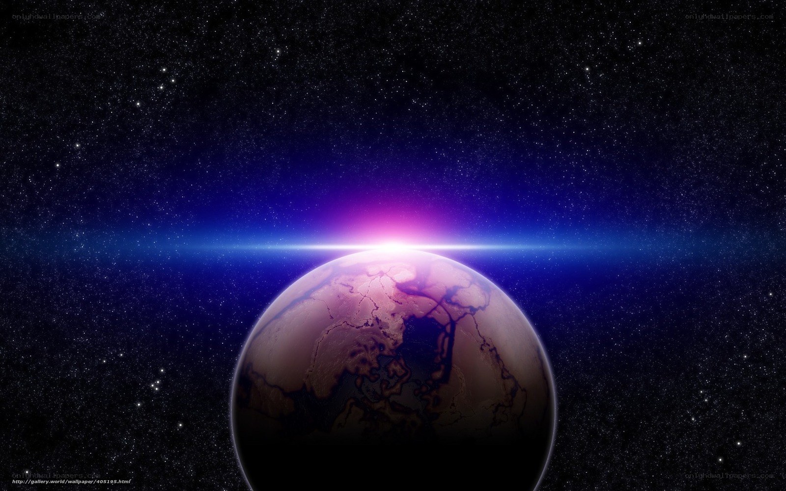 Earth from space with starry sky