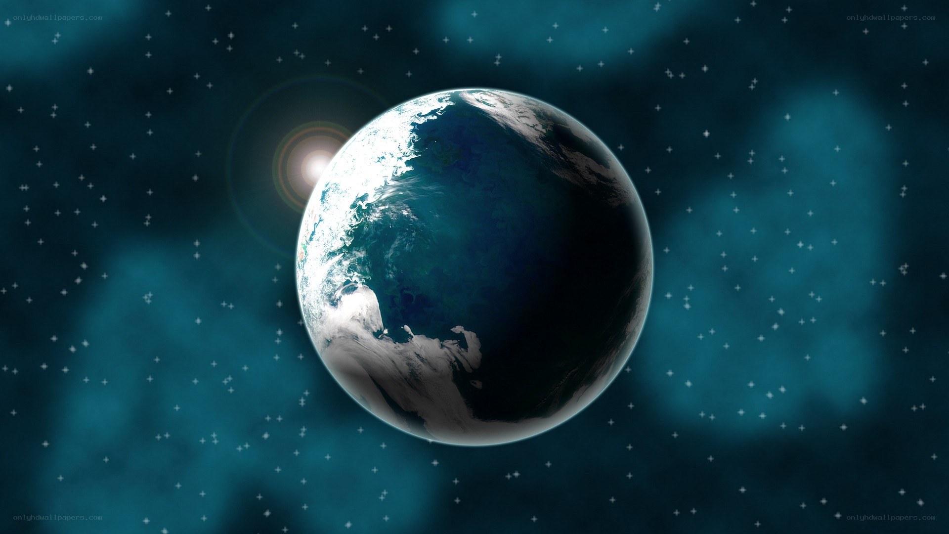 Earth from space with stars