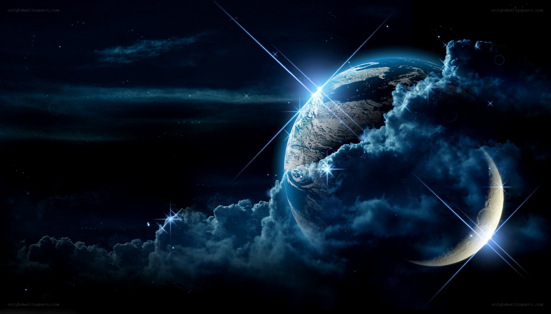 Earth from space with stars