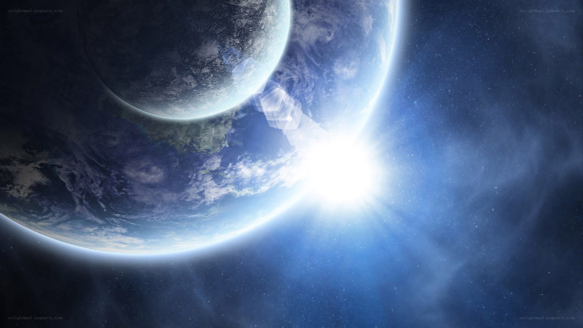 Earth from space with sun
