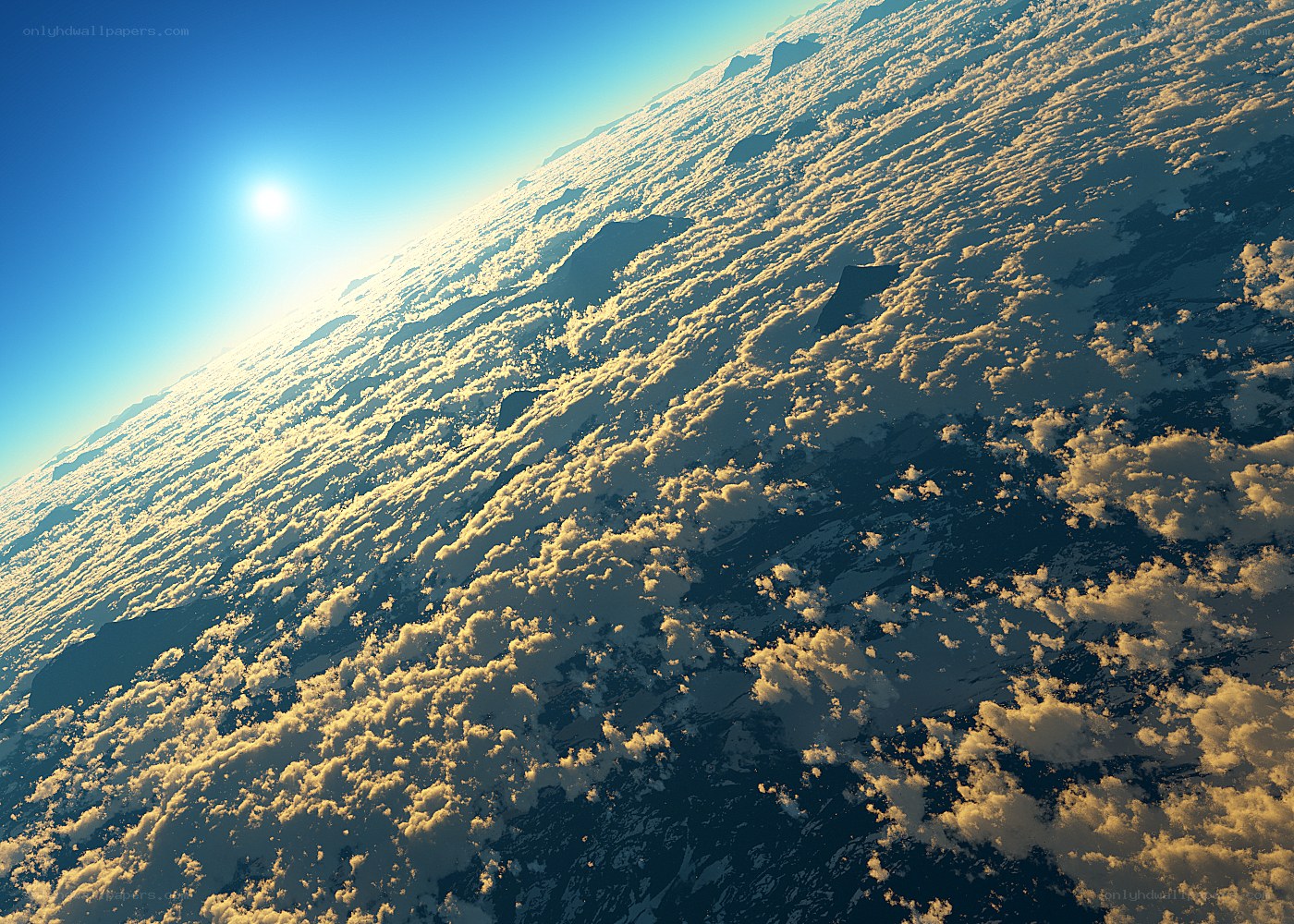 Earth from space with sun