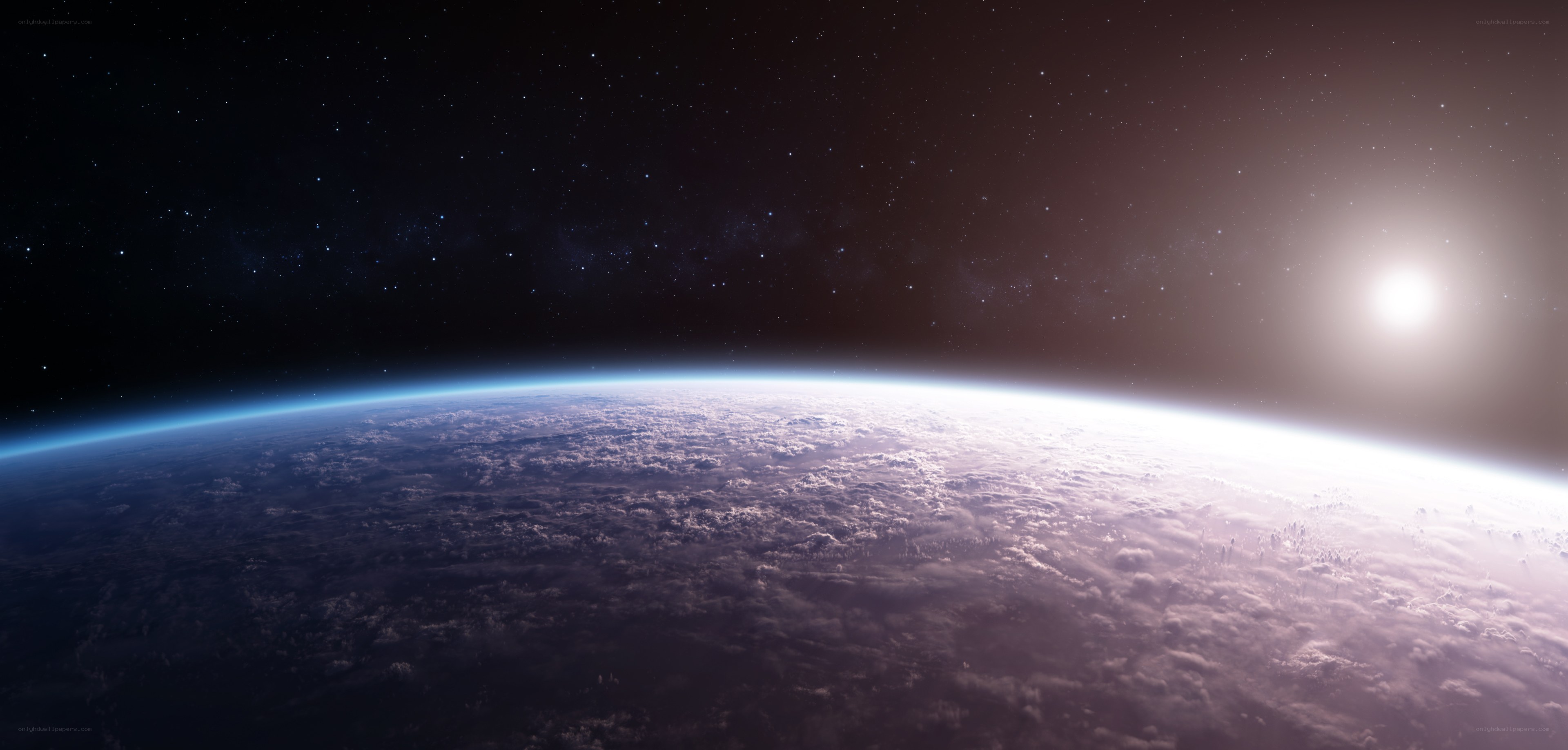 Earth from space with sun