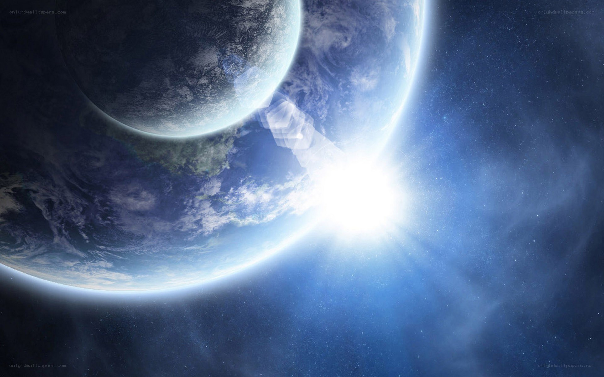 Earth from space with sun