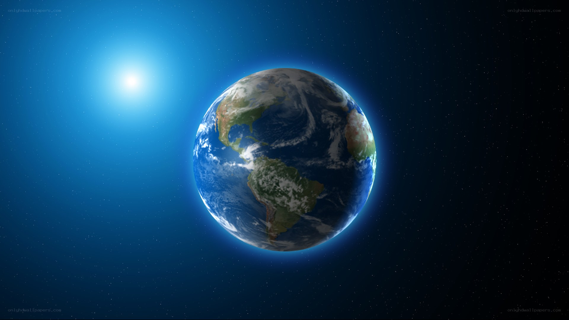 Earth from space with sun
