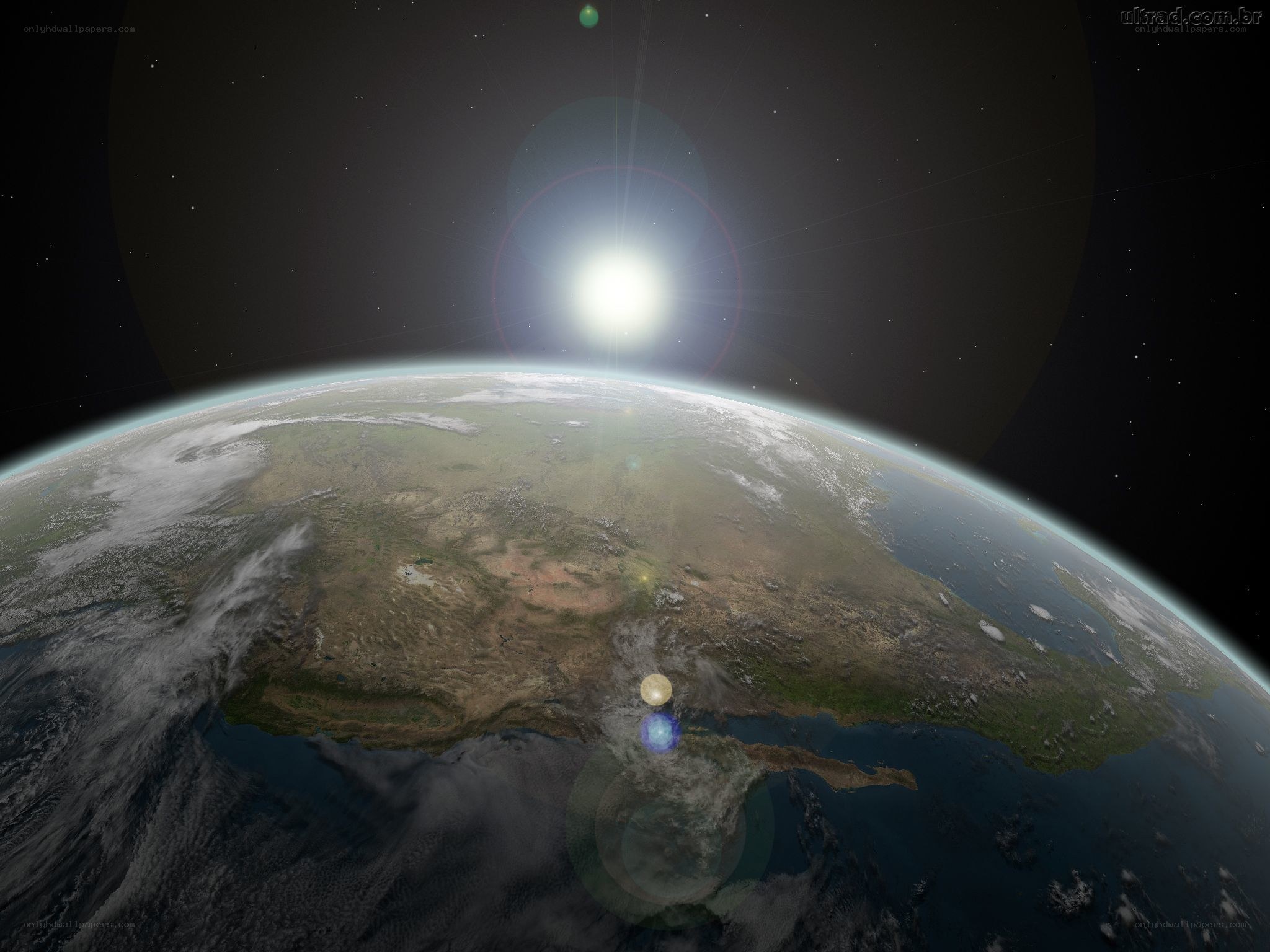Earth from space with sun