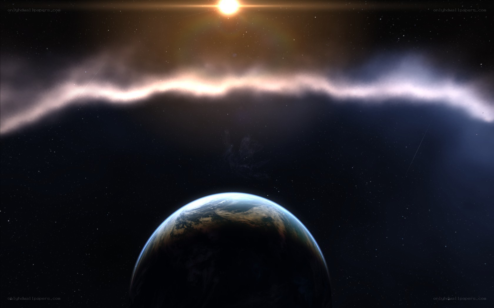 Earth from space with sun