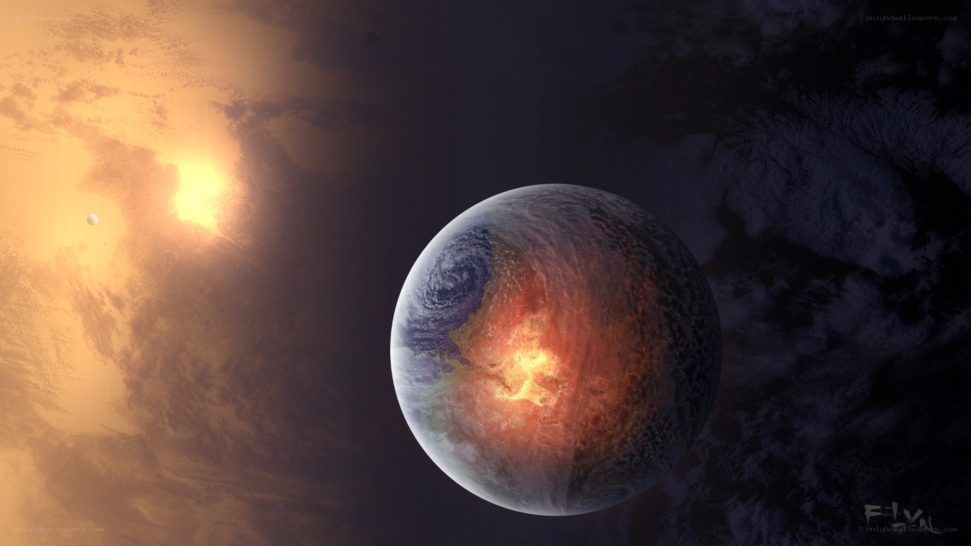 Earth from space with sun