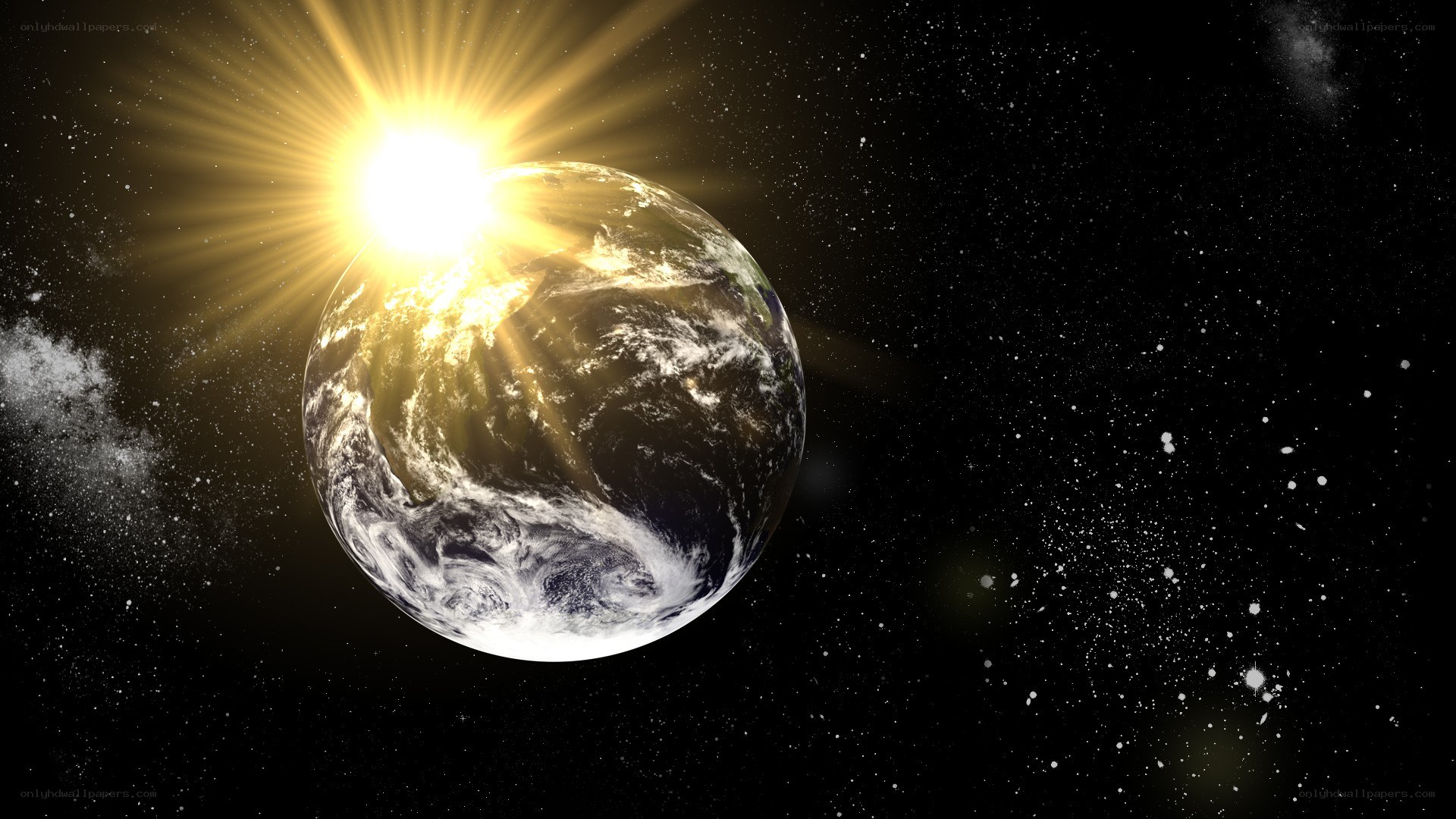 Earth from space with sun