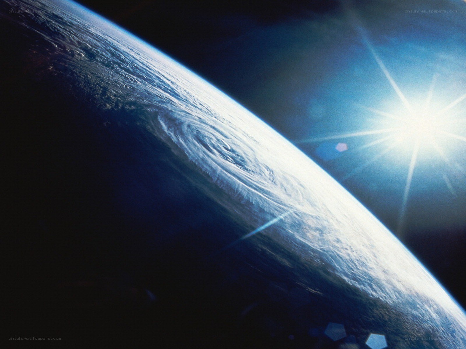 Earth from space with sun