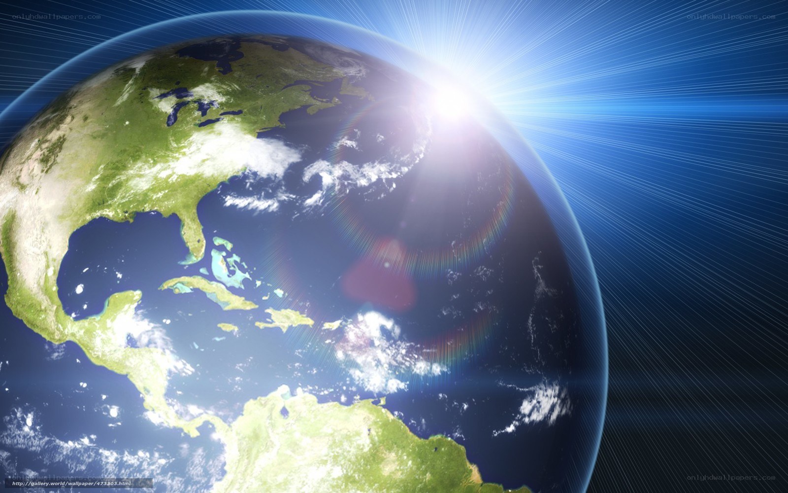 Earth from space with sun