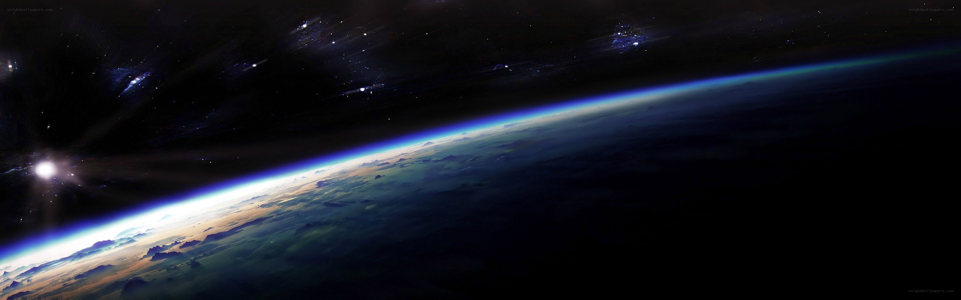 Earth from space with sun glare
