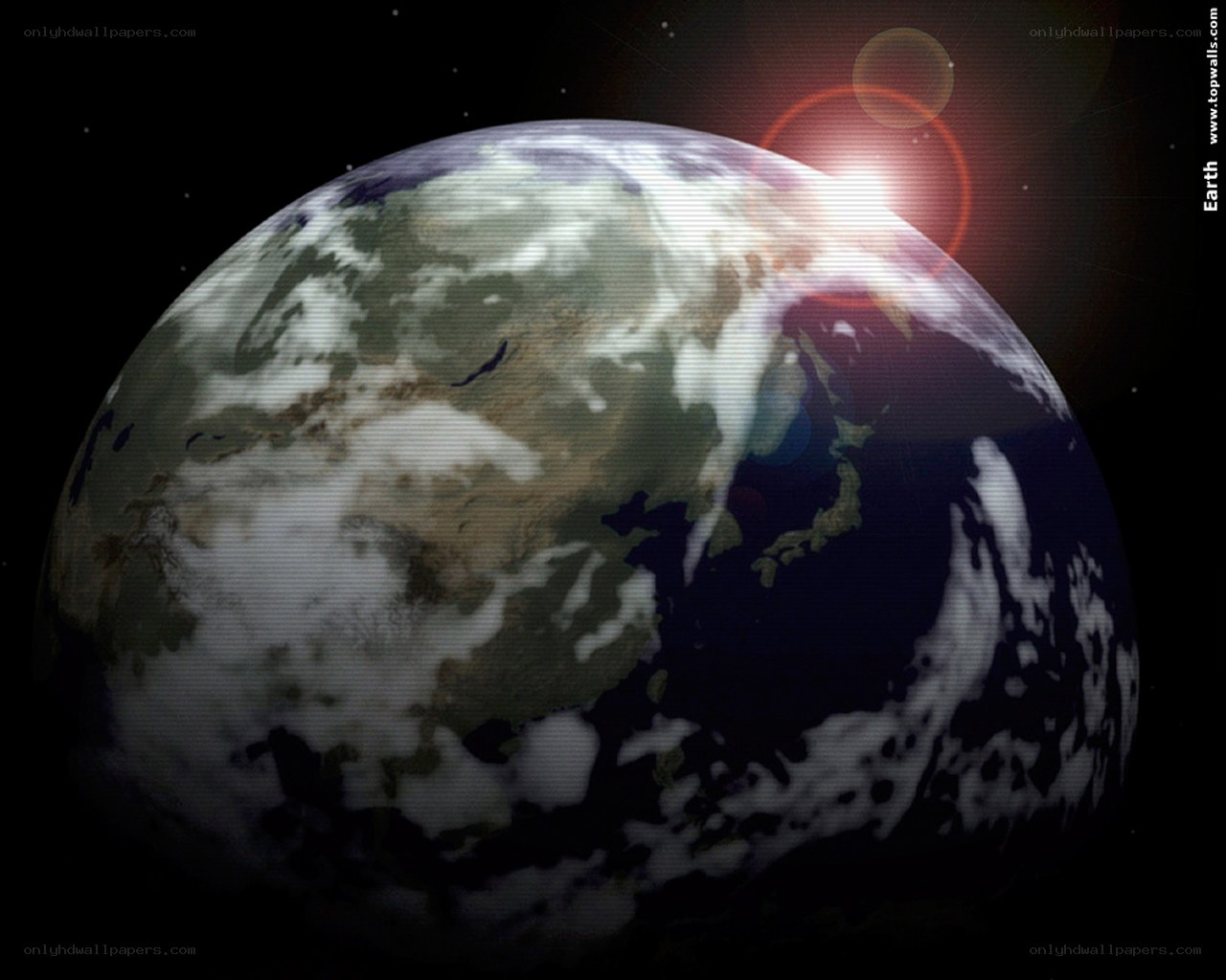 Earth from space with sun glare