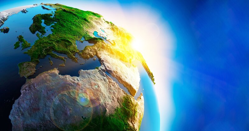 Earth from space with sunlight