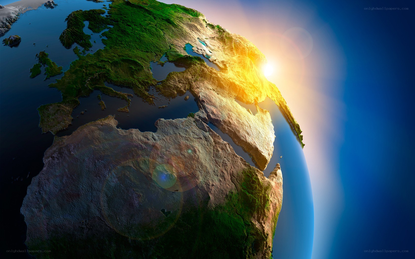 Earth from space with sunrise