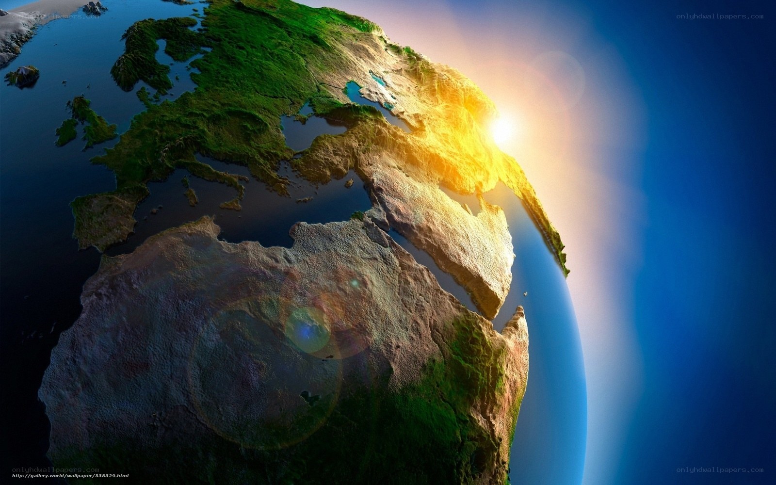Earth from space with sunrise