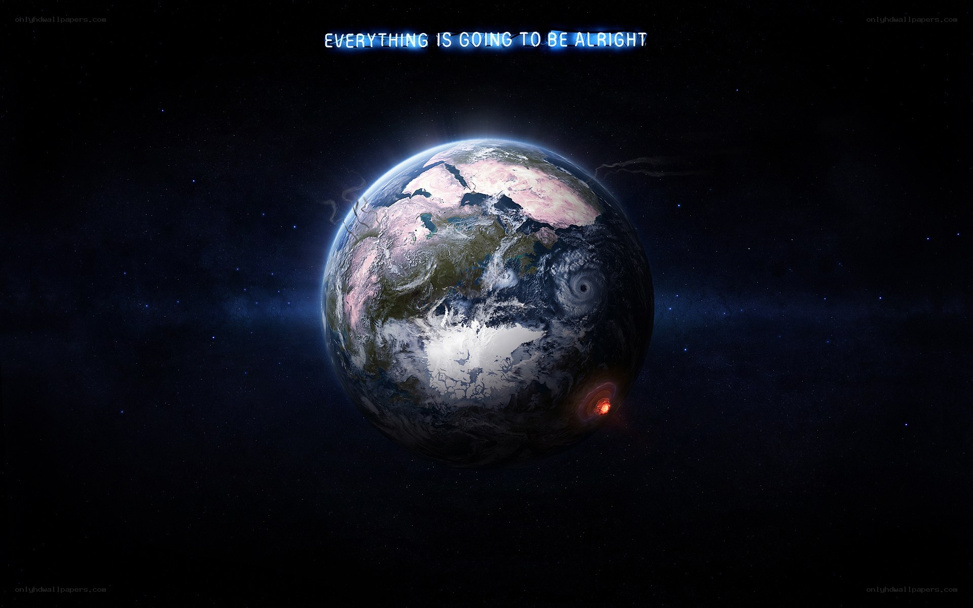 Earth from space with text