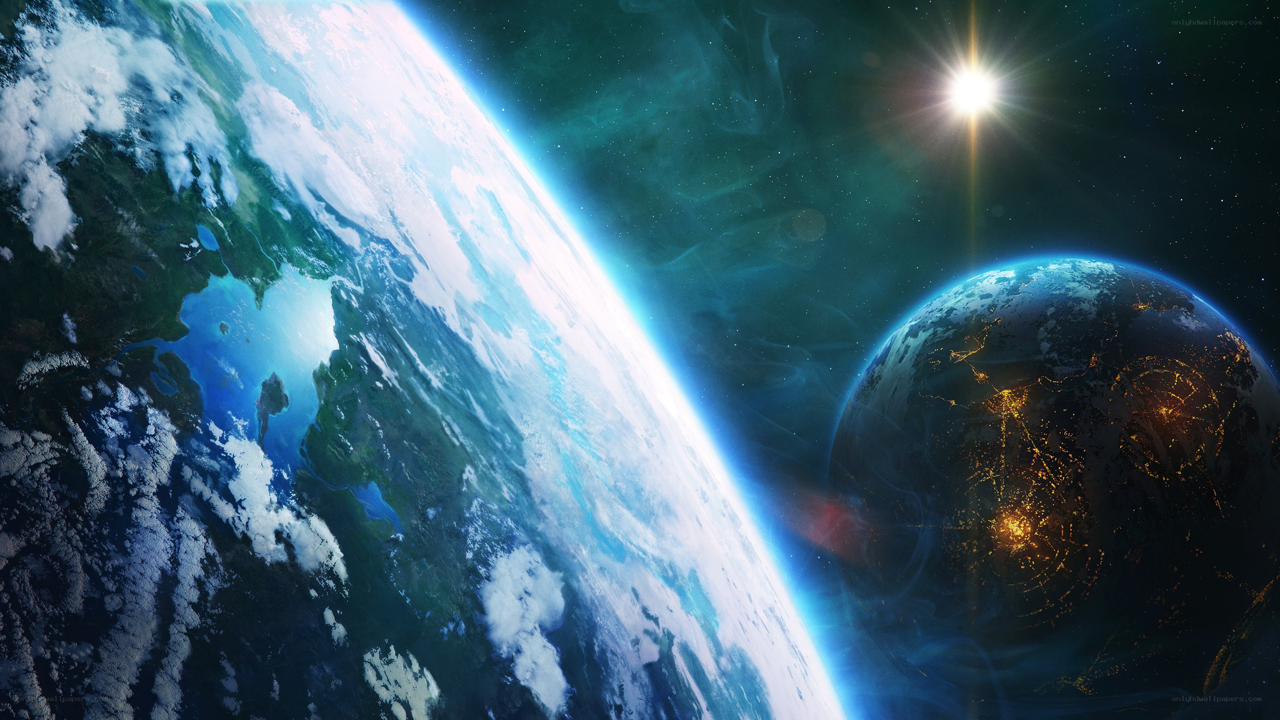 Earth from space with twin planet