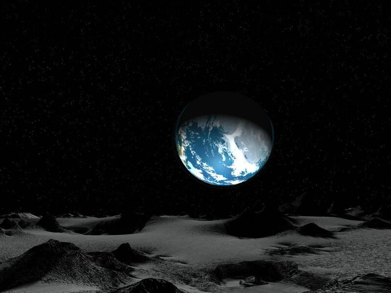 Earth from the Moon — Black, Dramatic, Night, Digital Art, Moon Surface