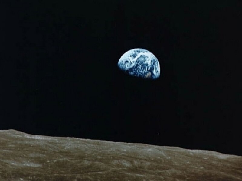 Earth from the Moon — Black, Dramatic, Photograph, Moon Surface, Blue