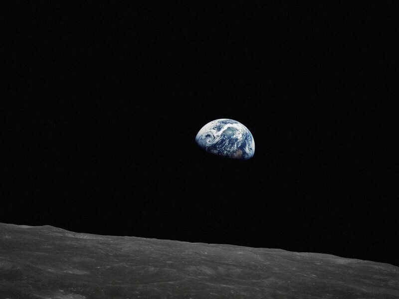 Earth from the Moon — Black, Dramatic, Photograph, Moon Surface