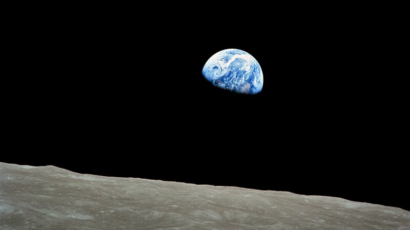Earth from the Moon — Black, Serene, Photograph