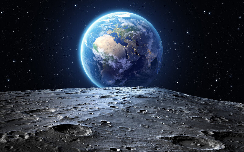 Earth from the Moon — Blue, Serene, Night, 3d Render