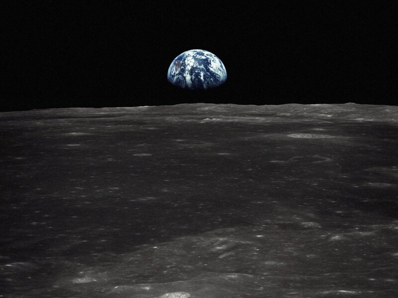 Earth from the Moon — Gray, Dramatic, Photograph, Moon Surface, Space