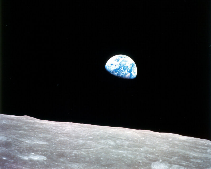 Earth from the Moon — Gray, Serene, Photograph, Moon Surface, Space
