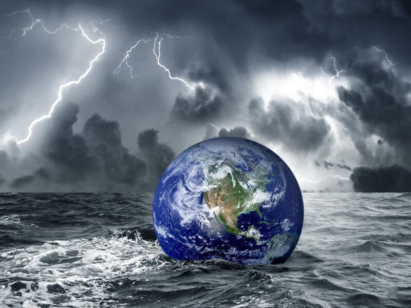 Earth Globe in Ocean — Blue