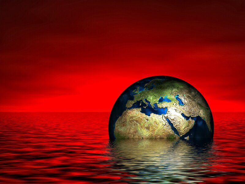 Earth Globe in Water — Red