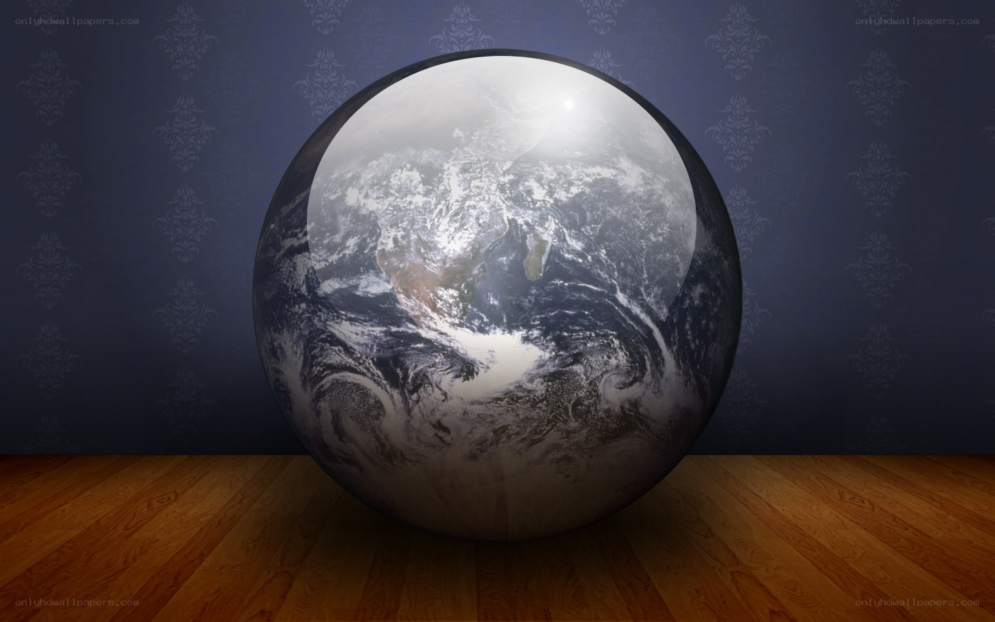 Earth globe on wooden floor