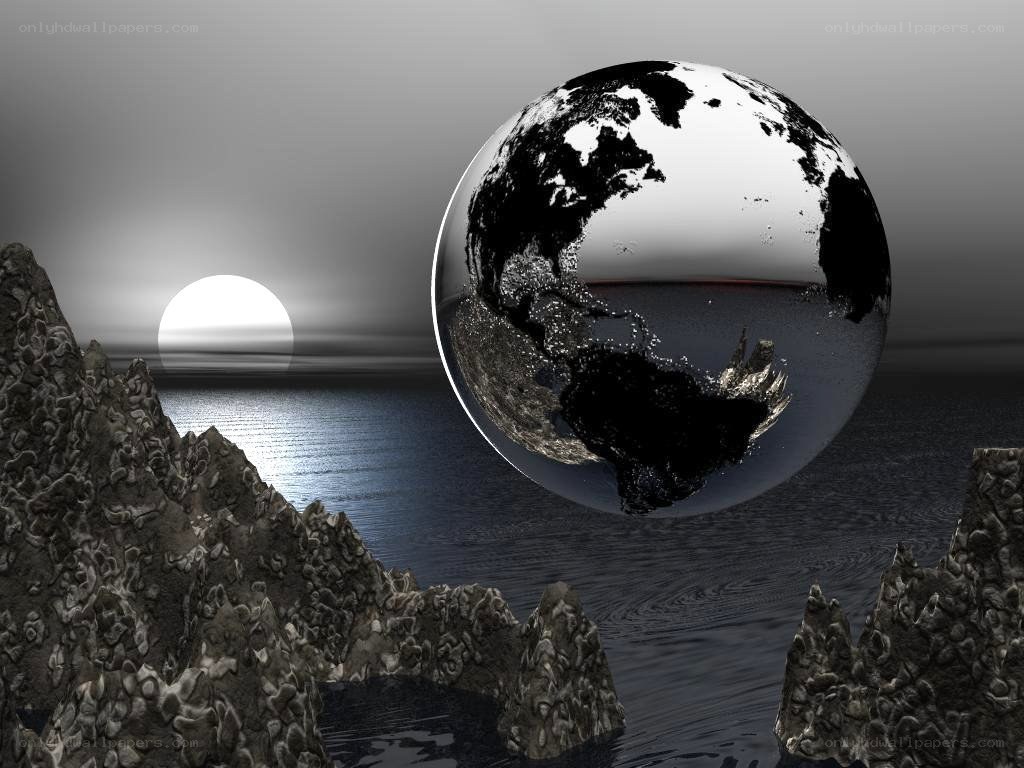 Earth globe over ocean landscape