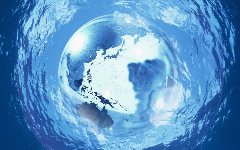 Earth globe underwater view