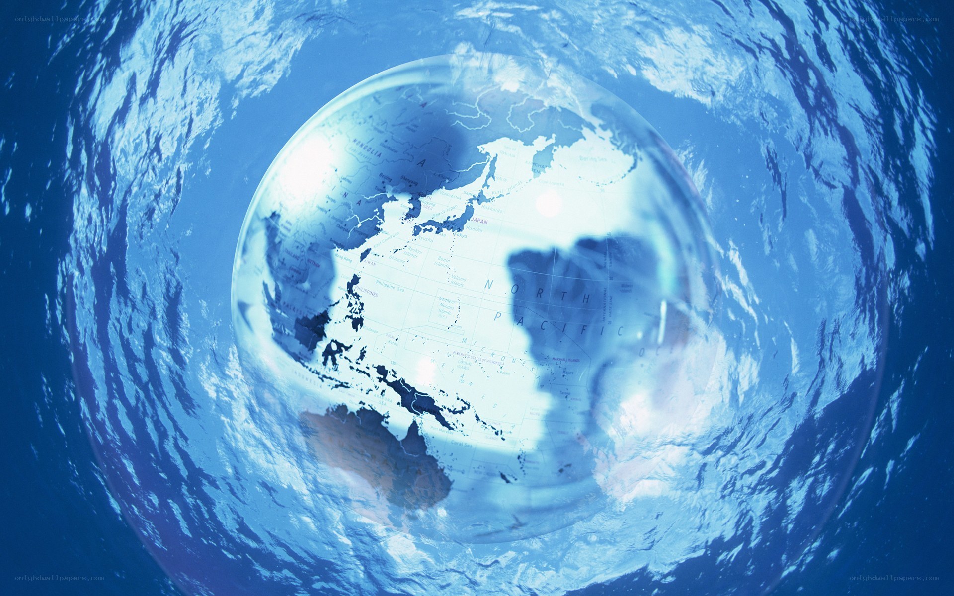 Earth globe underwater view