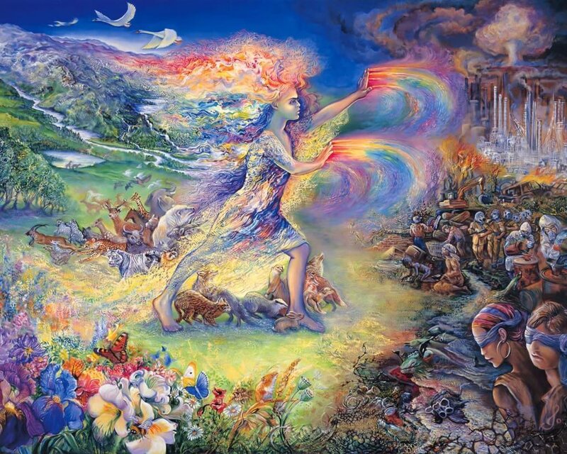 Earth goddess with nature and industry
