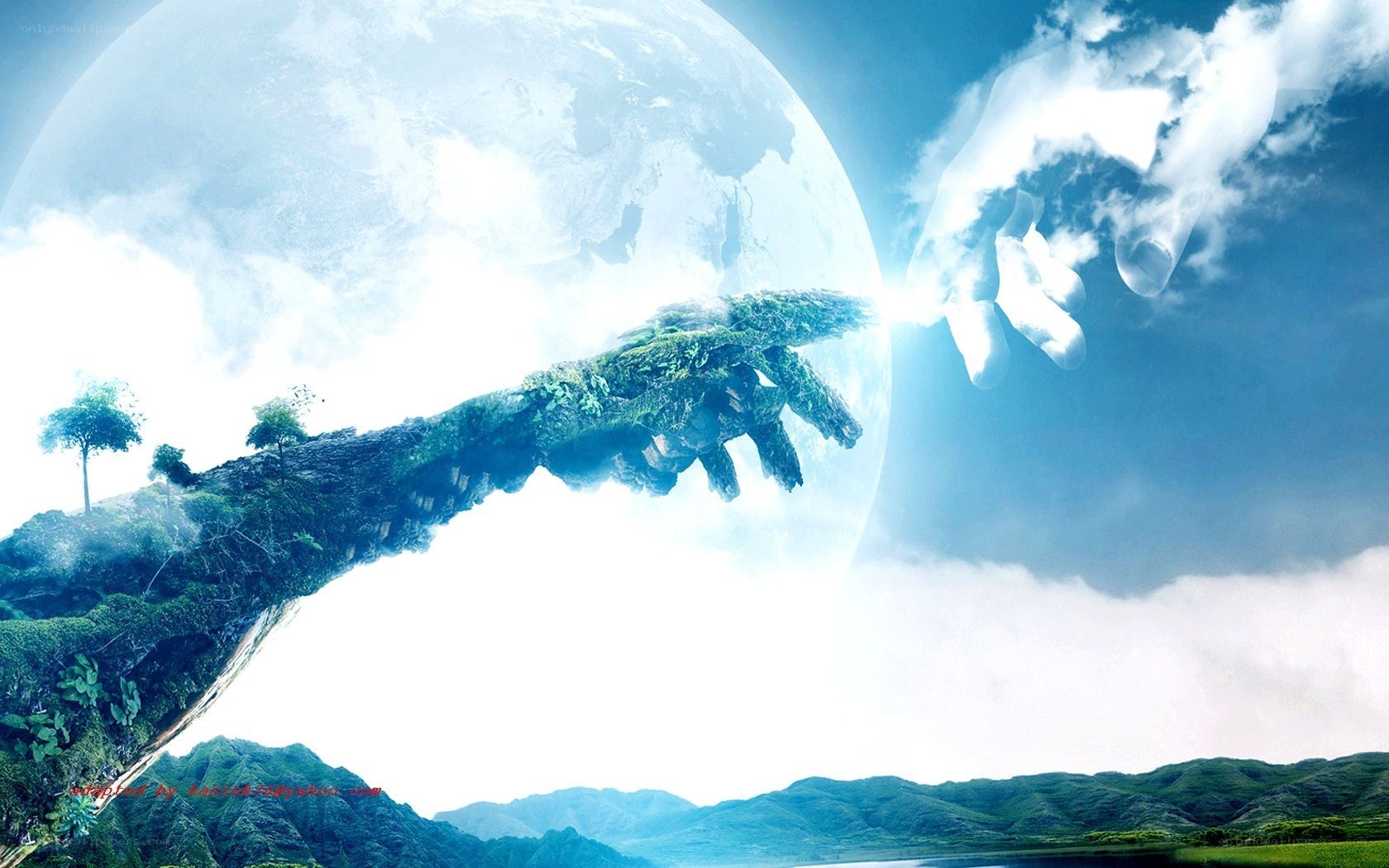 Earth hand reaching to sky