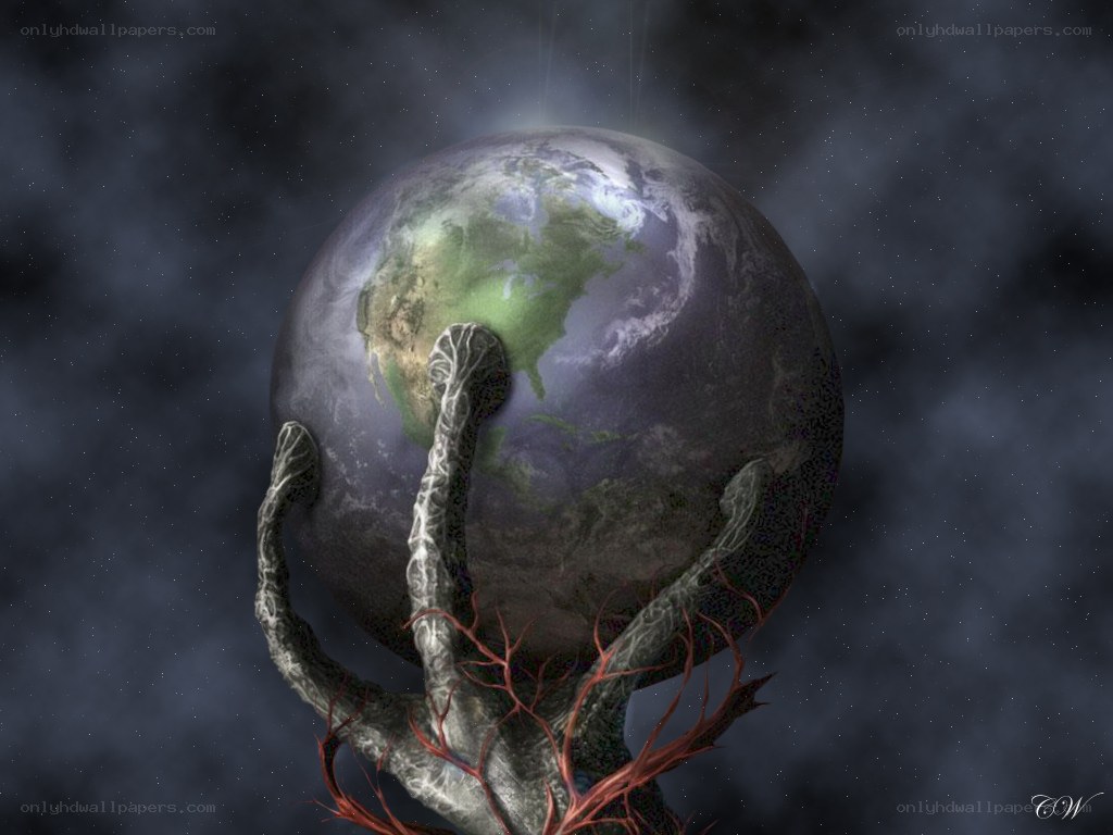Earth held by alien hands