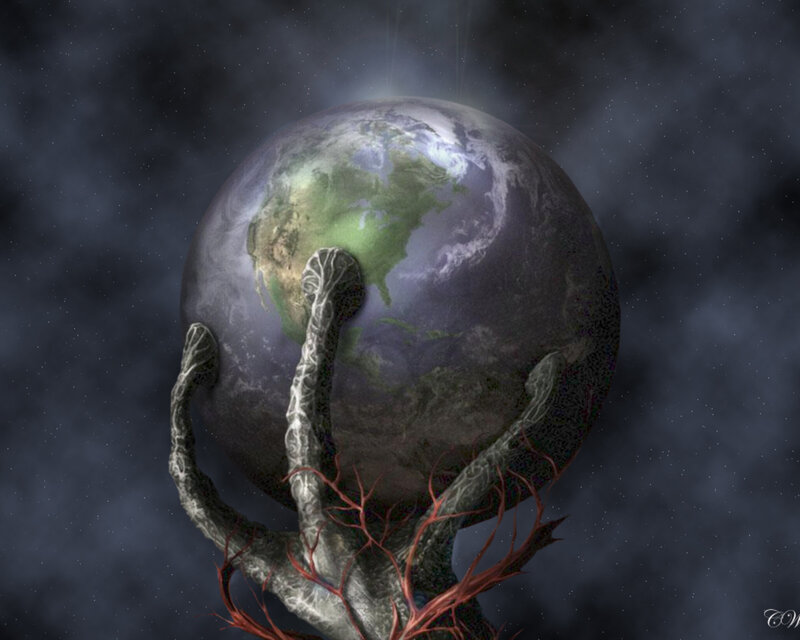 Earth held by alien tentacles